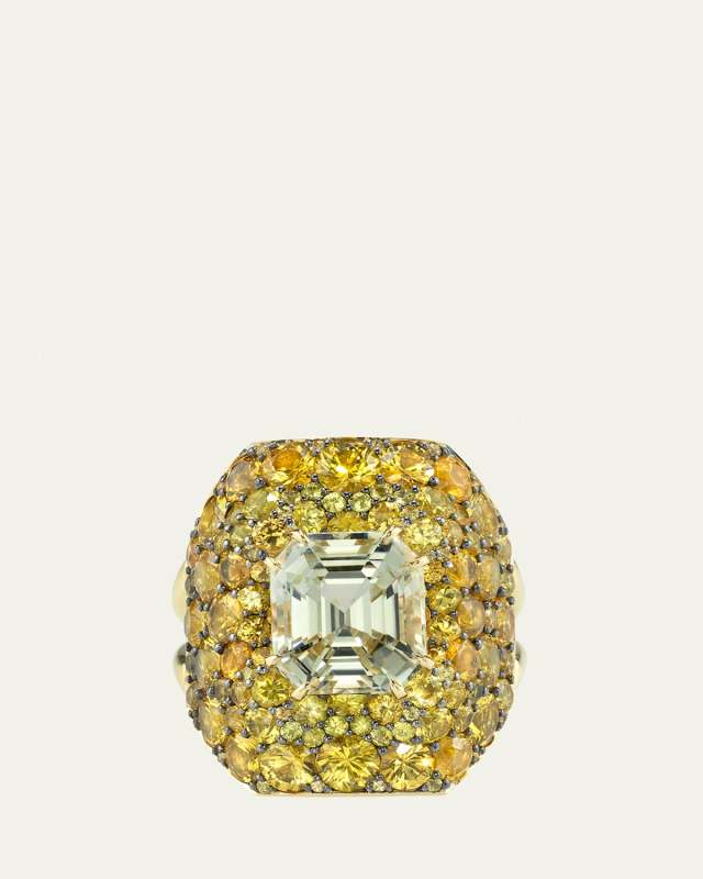 One-Of-A-Kind 18K Yellow Gold Topo Ring with White and Yellow Sapphires, Size 5.75